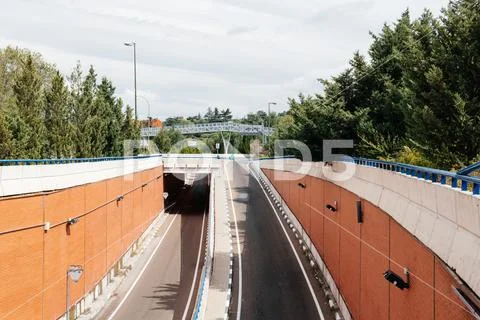 Access to M30 Motorway in Madrid a cloudy day Stock Photos