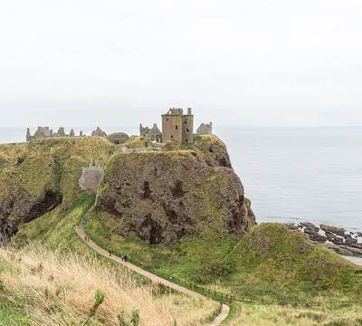 The access path to Dunnottar Castle Stock Photos