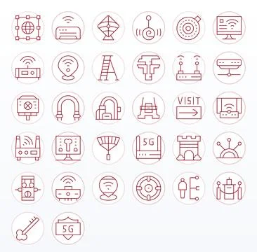 Access Point Digital Vector Pack containing 32 Editable Thin Line High Reso.. Stock Illustration