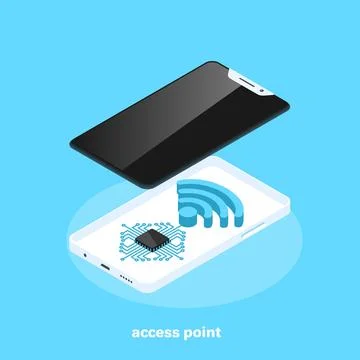 Access point, modern smartphone and wireless icon, isometric image Stock Illustration