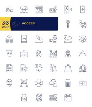 Access Premium Vector Bundle with 40 64x64 Pixel Aligned Thin Line Icons Stock Illustration
