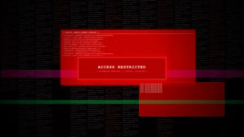 Access Restricted Red Glitch Telemetry Code Warning Animation. Stock Footage 347140379