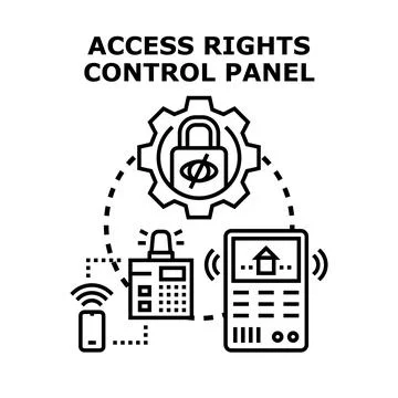 Access rights control panel managing security system technologies Stock Illustration