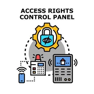 Access rights control panel managing security system technologies Stock Illustration