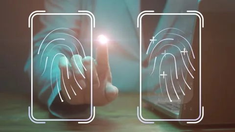 Access rights verification concept. Matching human digital fingerprints. Two Stock Footage 270473063