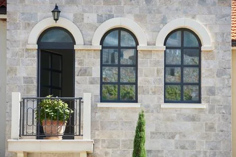 Access to a small balcony in the building Foto stock