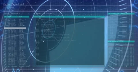 On access terminal activating, filling monospace code showing access while radar Stock Footage 328329719