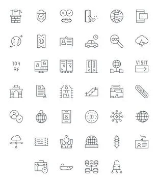 Access Vector Icon Library with 40 Thin Line 64x64 Editable Designs Stock Illustration