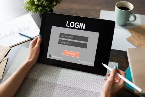 Access window. Enter login and password. Cyber protection. Information privacy Stock Photos