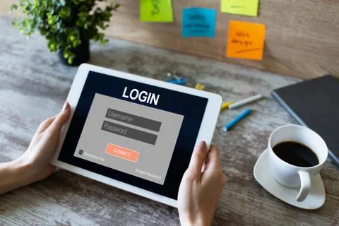 Access window. Enter login and password. Cyber protection. Information privacy Stock-Fotos