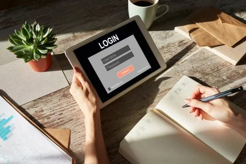 Access window. Enter login and password. Cyber protection. Information privacy Stock Photos