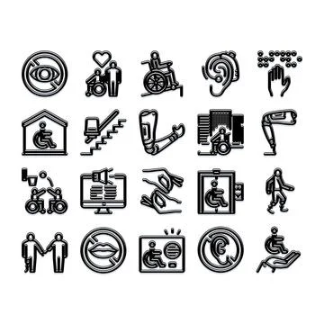 Accessibility and inclusion icons set for people with disabilities Stock Illustration