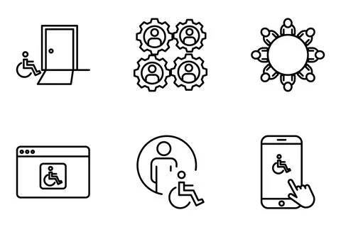 Accessibility and inclusive teamwork line icon set for business diversity Stock Illustration