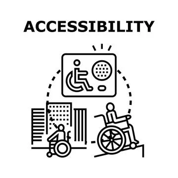 Accessibility concept with people in wheelchairs using ramps Ilustración de archivo
