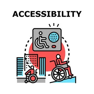Accessibility concept with people in wheelchairs using ramps Stock Illustration