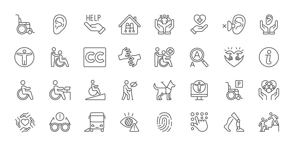 Accessibility icons in line design. Accessibility, inclusion, disability Illustration