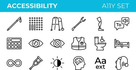 Accessibility Line Icons Set for Disabled People and Special Needs. Stock Illustration