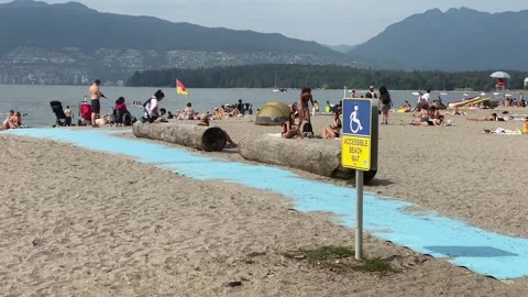 Accessible Beach Mat in Vancouver Beach Canada during summer holiday Stock Footage 280804786
