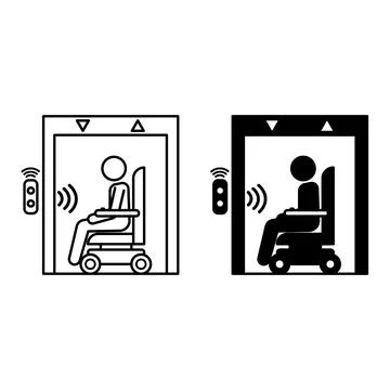 Accessible Elevator Icons. Line and Glyph Vector Illustrations. A Person wi.. Ilustración de archivo