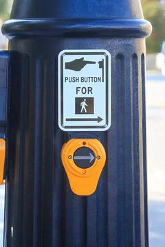 Accessible Pedestrian Push Button for Crosswalk Navigation Stock Photos