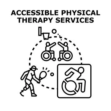Accessible physical therapy services for disabled people enjoying sport Stock Illustration