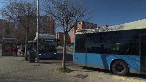 Accessible public transport bus deploying wheelchair ramp Stock Footage 329510070