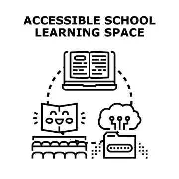 Accessible school learning space concept with online resources イラスト素材