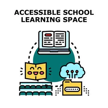 Accessible school learning space concept with online resources Stockillustratie