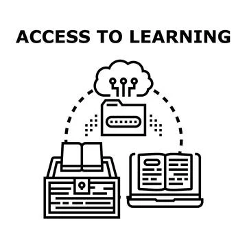 Accessing digital and traditional learning resources illustration Stock Illustration