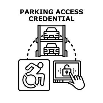 Accessing parking spot using credential system Stock Illustration