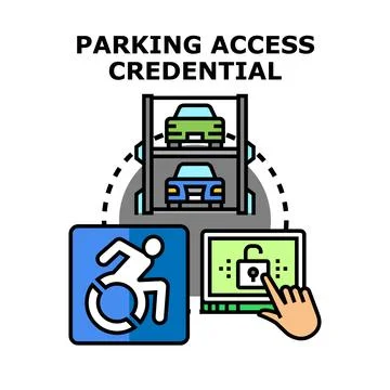 Accessing parking spot using credential system Illustrazione stock