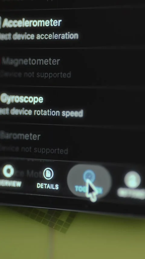 Accessing the toolbox with Accelerometer and Gyroscope Stock Footage 327474891