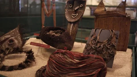 Accessories for ancient tribes in the museum Stock Footage 293467897