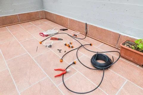 Accessories and materials for completing a micro drip irrigation system Stock Photos