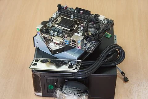 Accessories for assembly of personal computer. Stock Photos