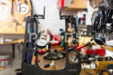 Accessories In Bicycle Workshop