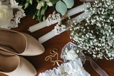 Accessories for the bride before the wedding 스톡 사진