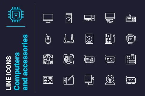 Accessories for computers icons set Stock Illustration