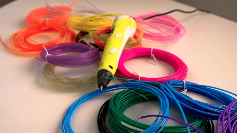 Accessories for drawing with a 3D pen. Selective focus. Stock Footage 234609494