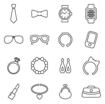 Accessories Icons Thin Line Vector Illustration Set Illustrazione stock
