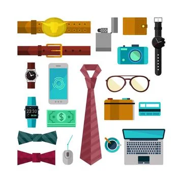 Accessories for men icon set Stock Illustration
