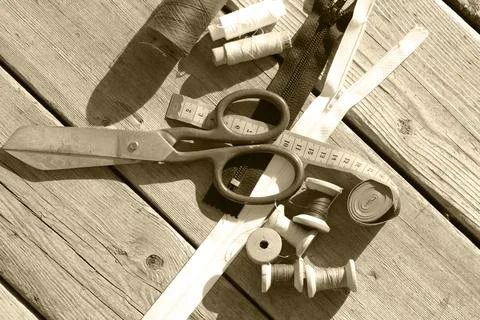 Accessories for sewing scissors Stock Photos