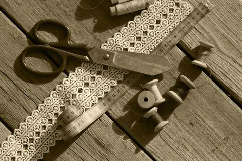 Accessories for sewing scissors Stock Photos