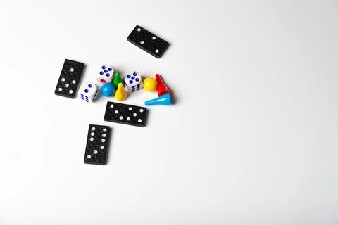 Accessories for table games, dice , chips and dominoes Stock Photos