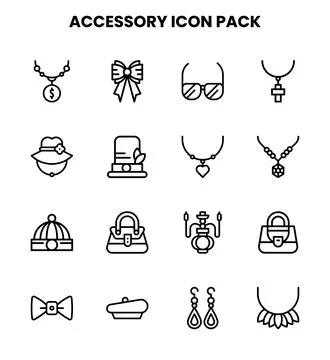 Accessory Line Set Icons Pack Stock Illustration