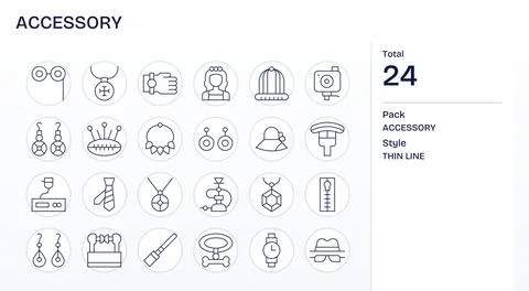 Accessory Modern Vector Collection with 24 Thin Line 64x64 Grid Fitted Icons Stock Illustration