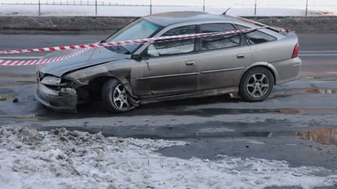 Accident aftermath, collision damage, car wreck 스톡 동영상 253869098