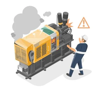 Accident broken fail damage machine in factory trouble in production industry Stock Illustration
