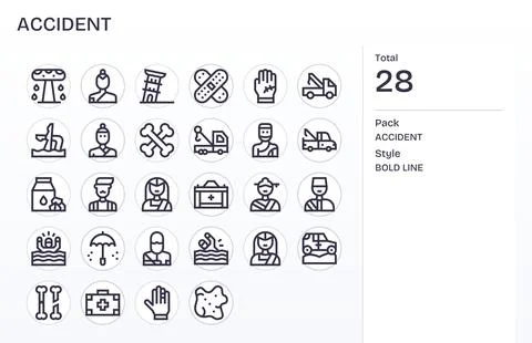 Accident Exclusive Vector Set featuring 28 Bold Line Pixel Aligned Retina R.. Stock Illustration