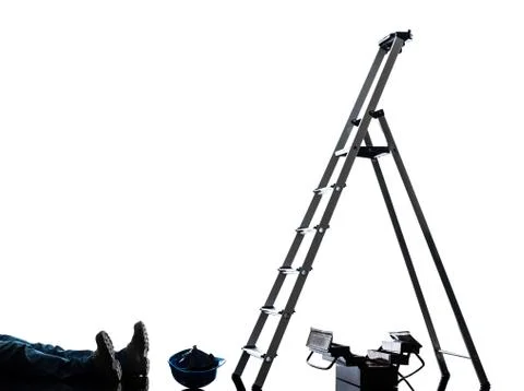 Accident manual worker man falling from  ladder  silhouette Stock Photos